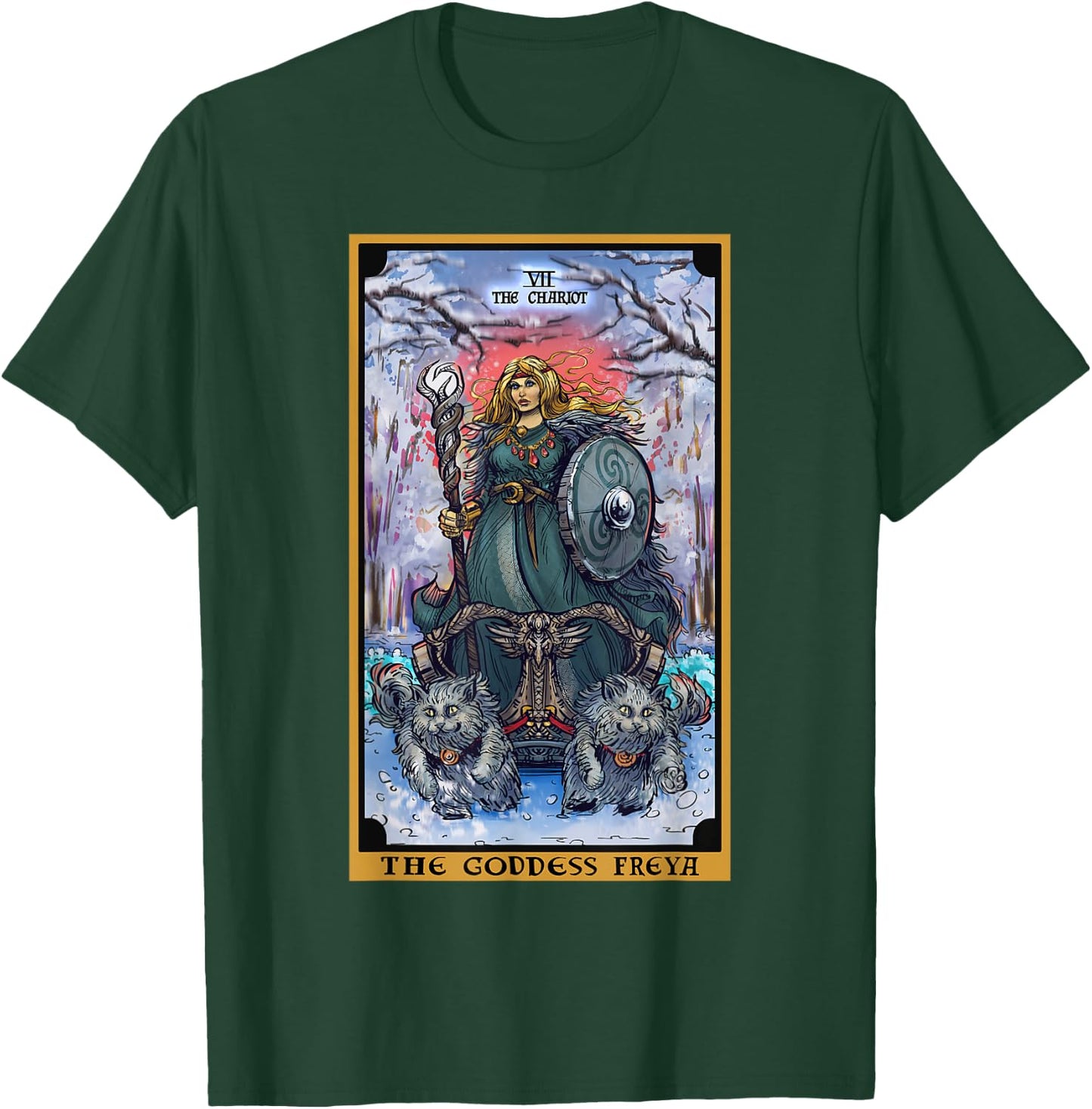 The Goddess Freyja The Chariot Tarot Card Norse Pagan Witch T-Shirt - T-Shirt | Forest