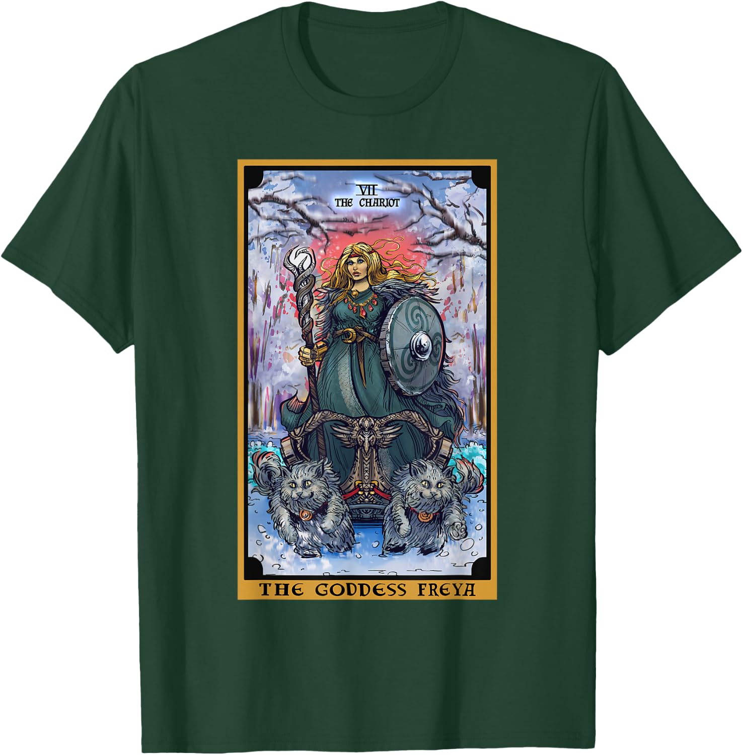 The Goddess Freyja The Chariot Tarot Card Norse Pagan Witch T-Shirt - T-Shirt | Forest