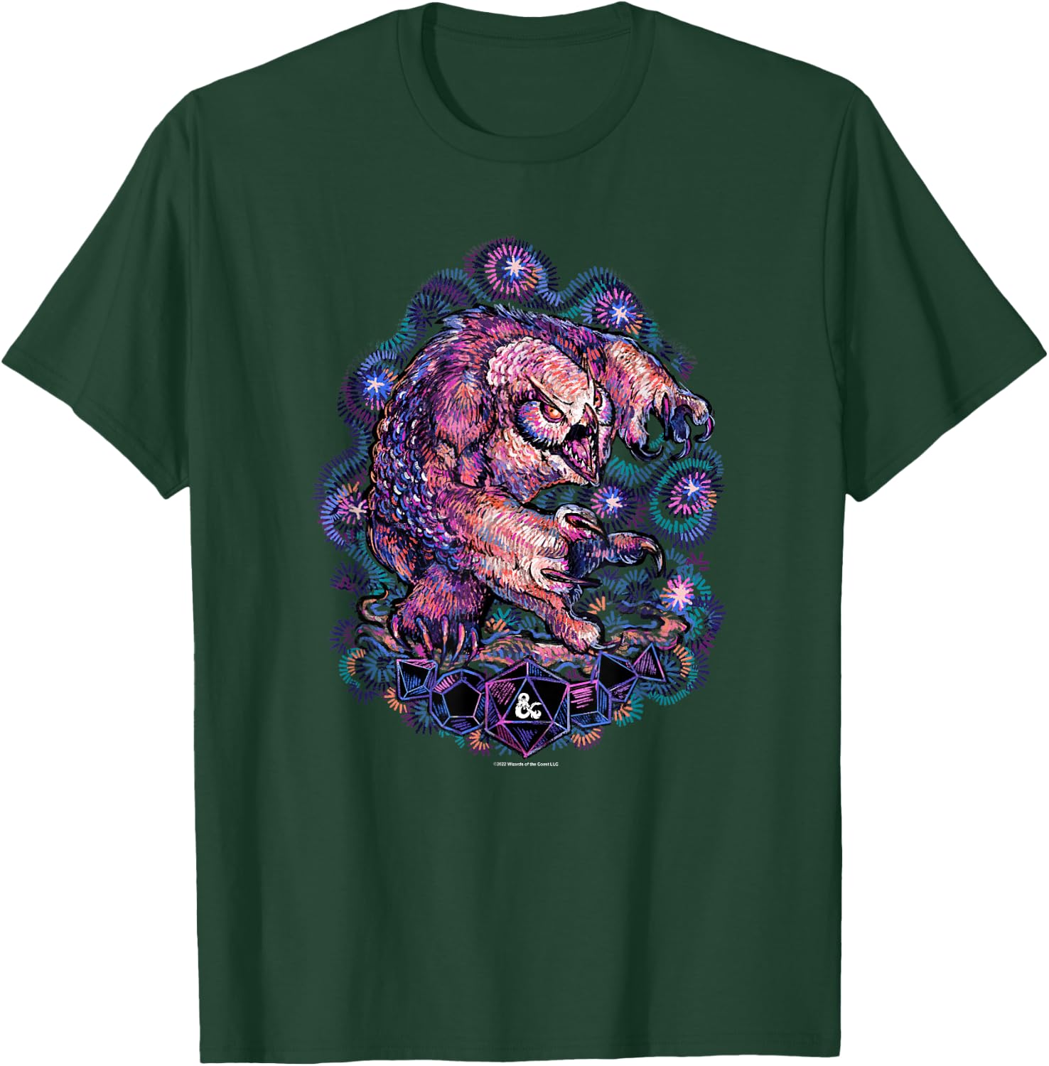 Dungeons & Dragons Starry Night Owlbear Painted Neon Logo T-Shirt - T-Shirt | Forest