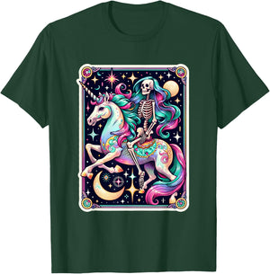Skeleton Riding Unicorn Tarot Card Celestial Fantasy Art T-Shirt - T-Shirt | Forest