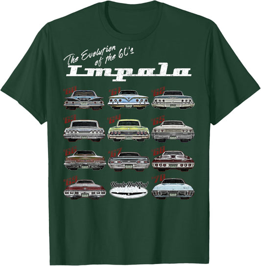 Evolution of the 60s Impala 1960 Hot Rod Muscle Car mashup T-Shirt - T-Shirt | Forest