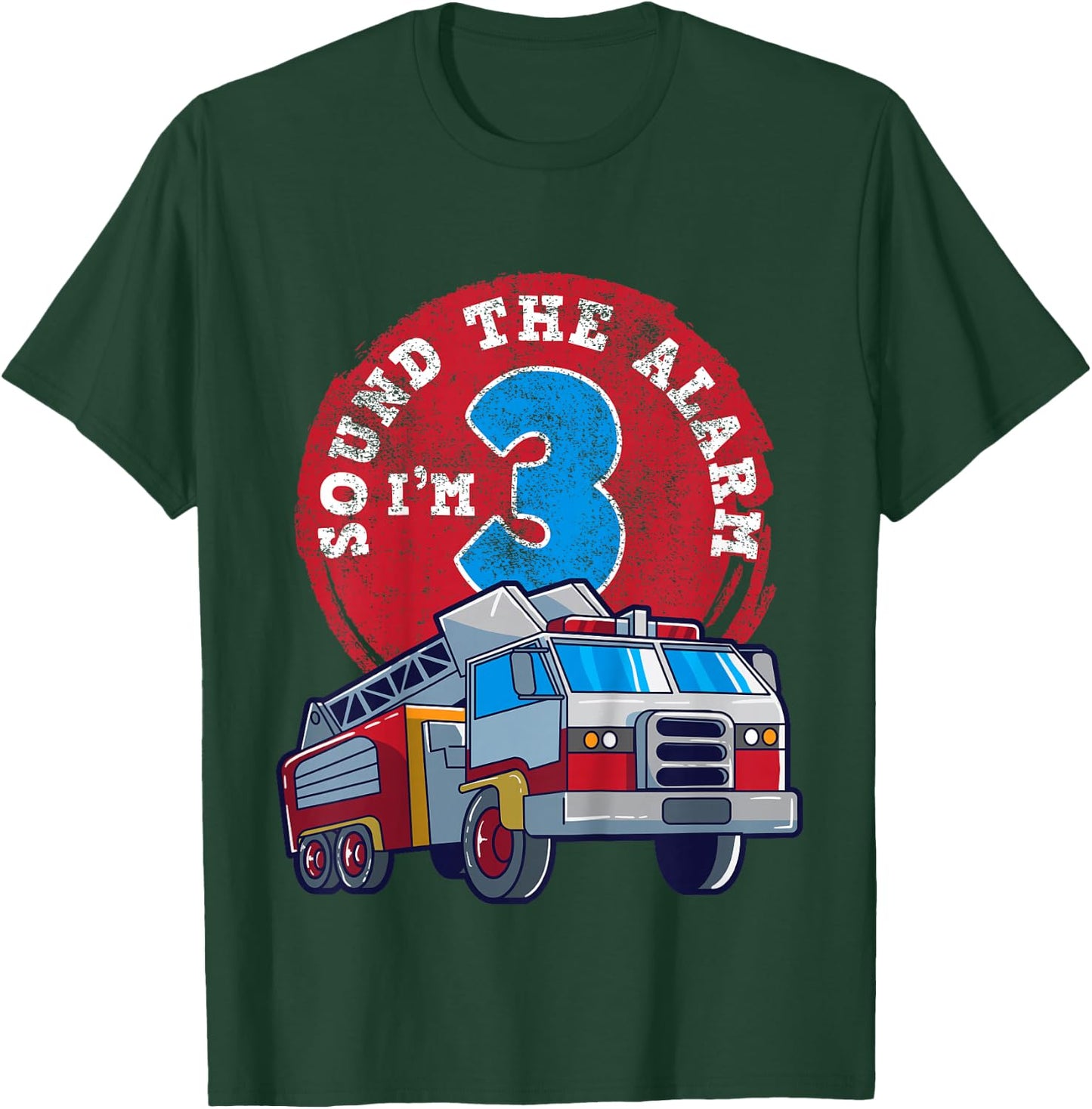 3rd Birthday Three Years Old Firetruck Firefighter Gift T-Shirt - T-Shirt | Forest