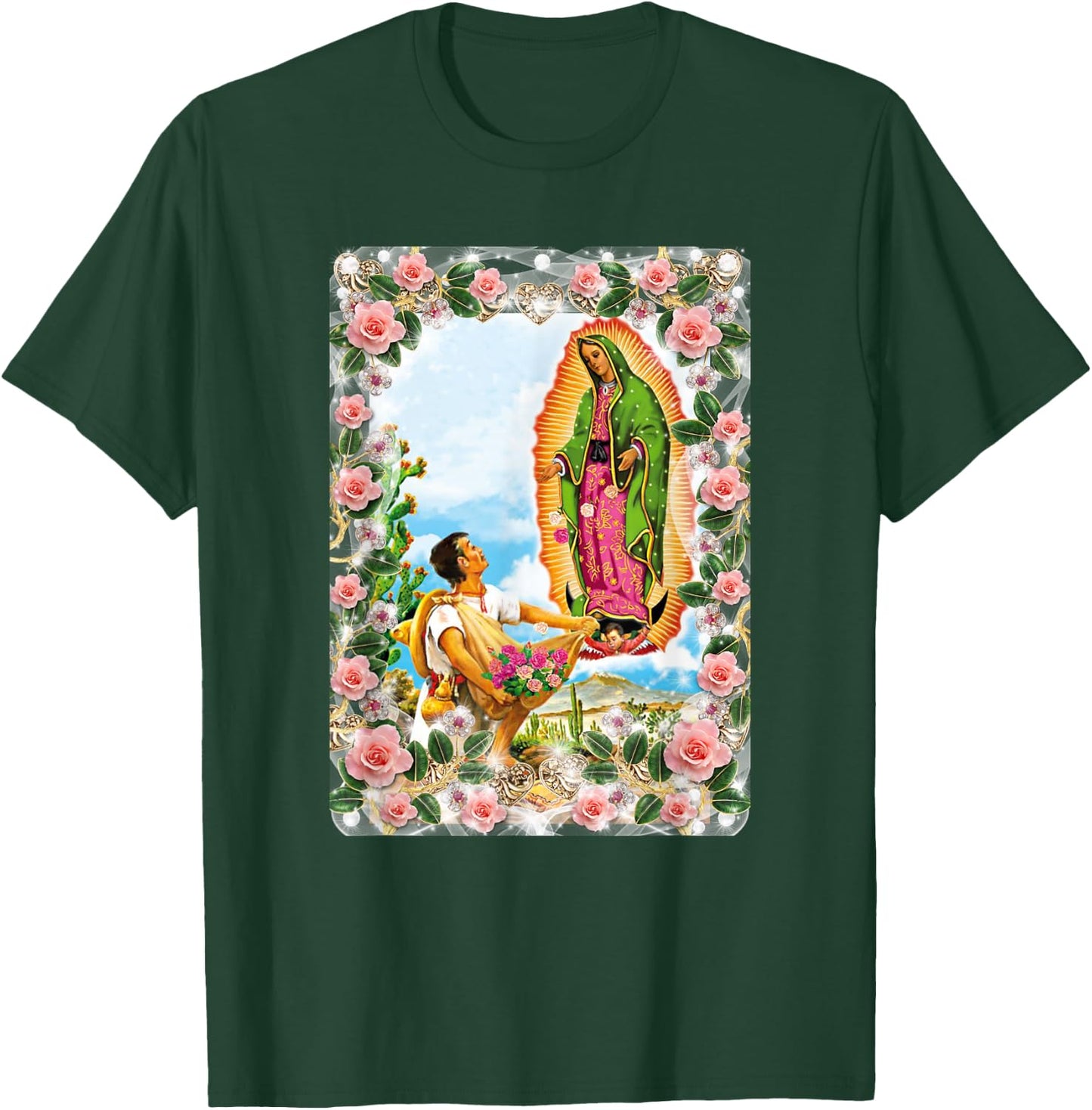 Our Lady of Guadalupe Virgin Mary Catholic Beautiful Roses T-Shirt - T-Shirt | Forest