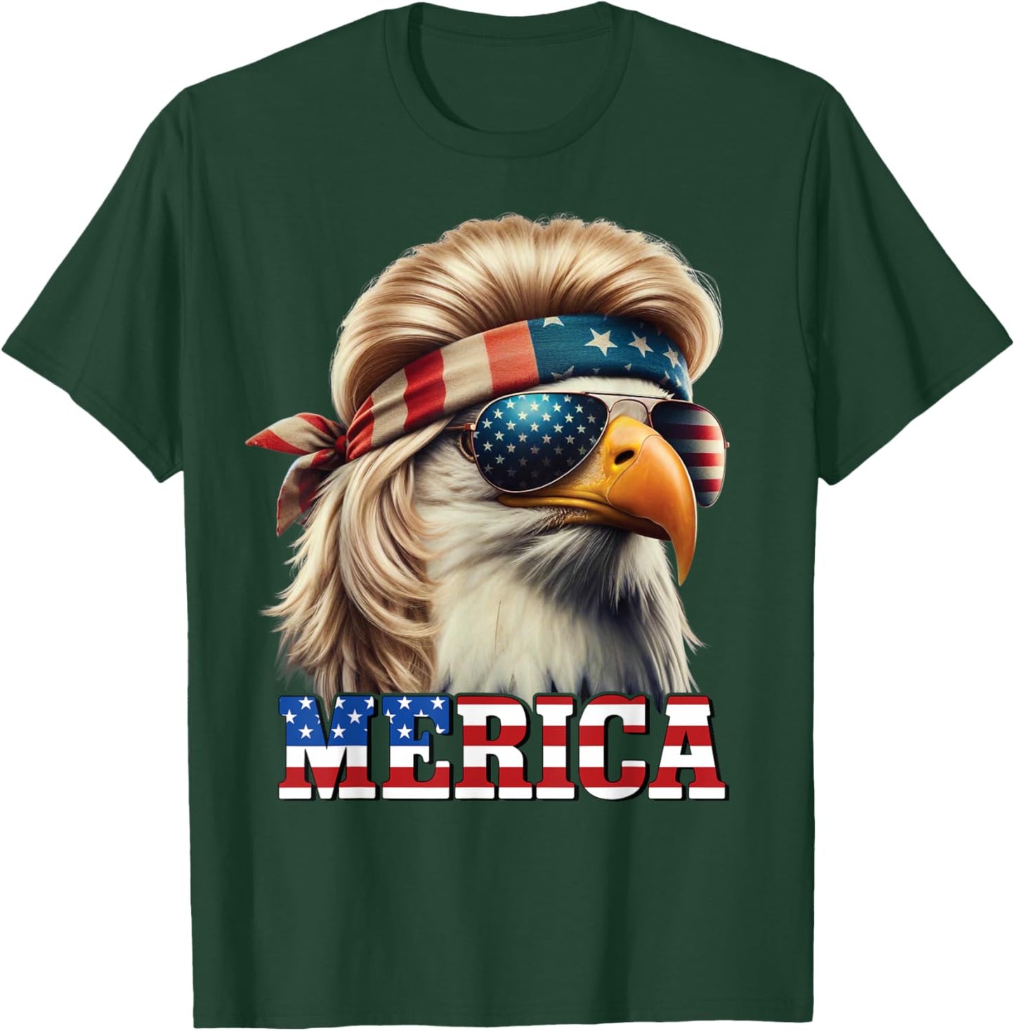 Funny Eagle Merica 4th July Blonde Wig Mullet Man T-Shirt - T-Shirt | Forest