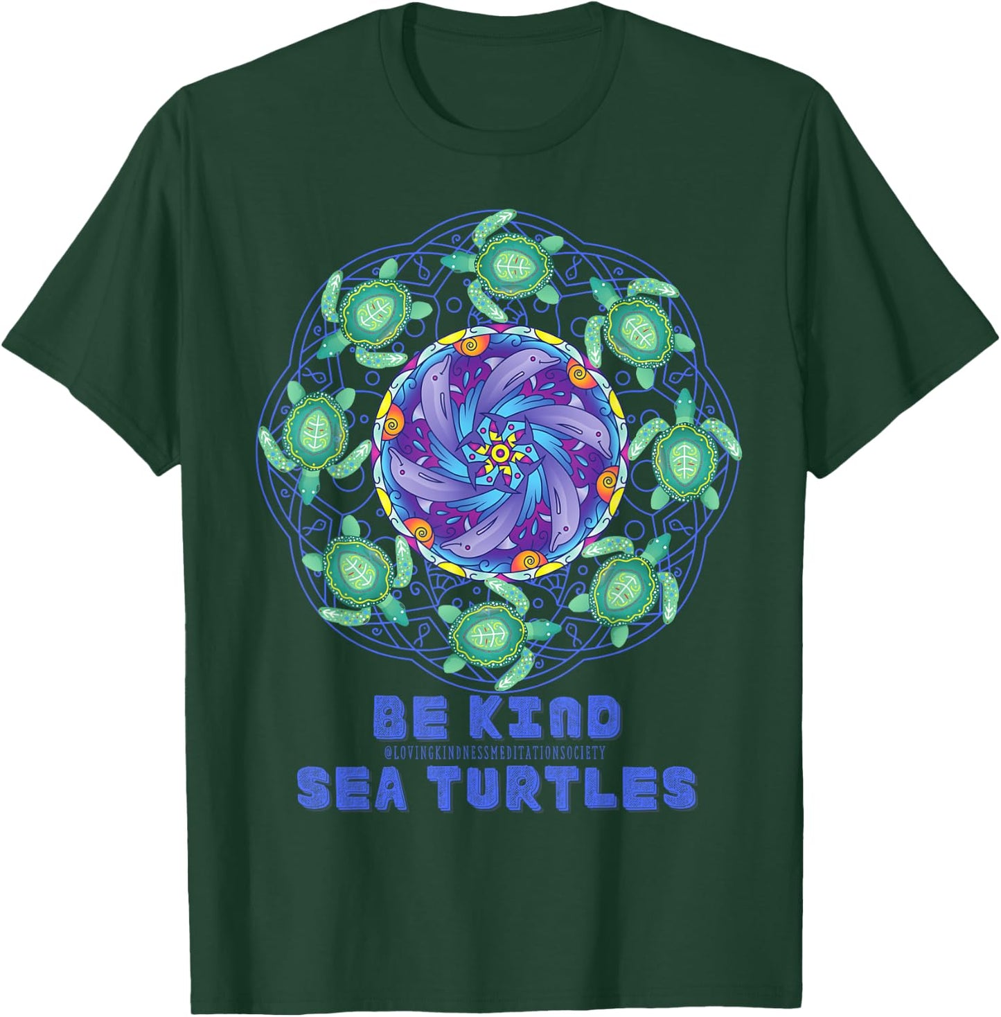 Sea Turtle Dolphins Mandala Ocean Surf Beach Loving Kindness T-Shirt - T-Shirt | Forest