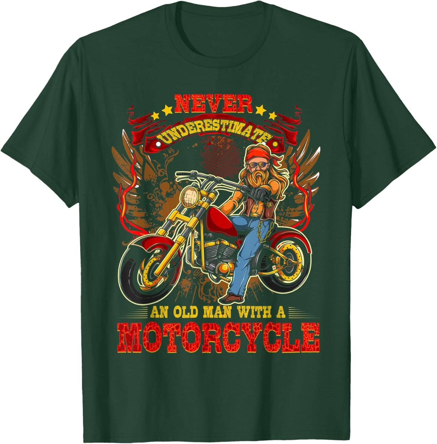Biker Never Underestimate An Old Man Motorcycle Motocross T-Shirt - T-Shirt | Forest