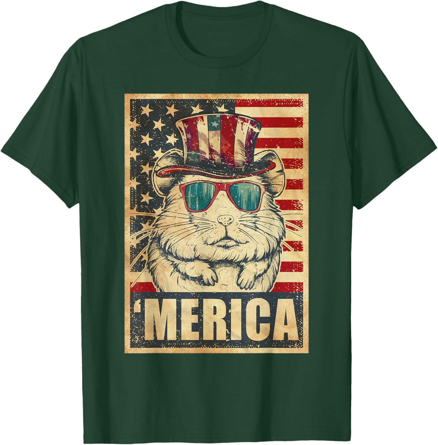 Hamster Merica Vintage American Flag 4th Of July Kids Men T-Shirt - T-Shirt | Forest