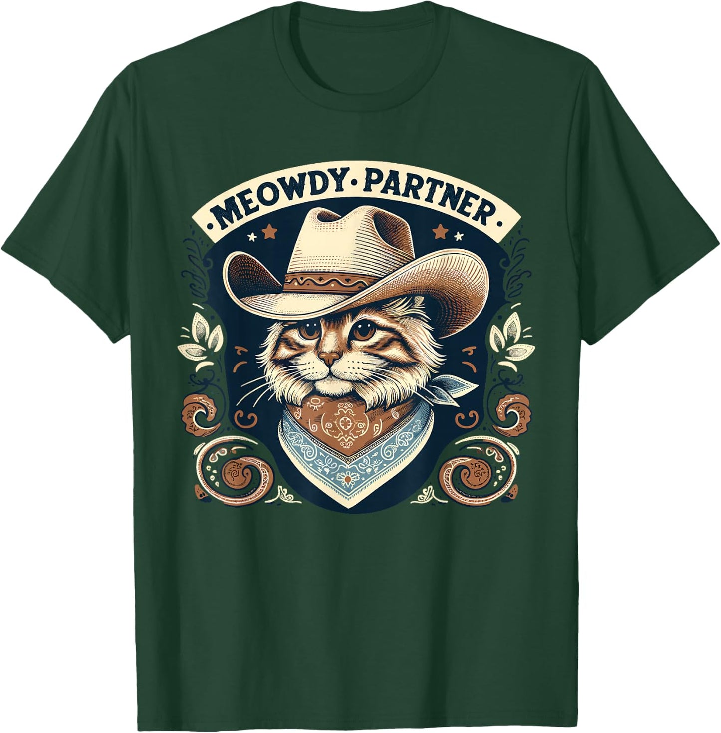 Meowdy Partner Cat Cowboy Hat Howdy Funny Country Western T-Shirt - T-Shirt | Forest