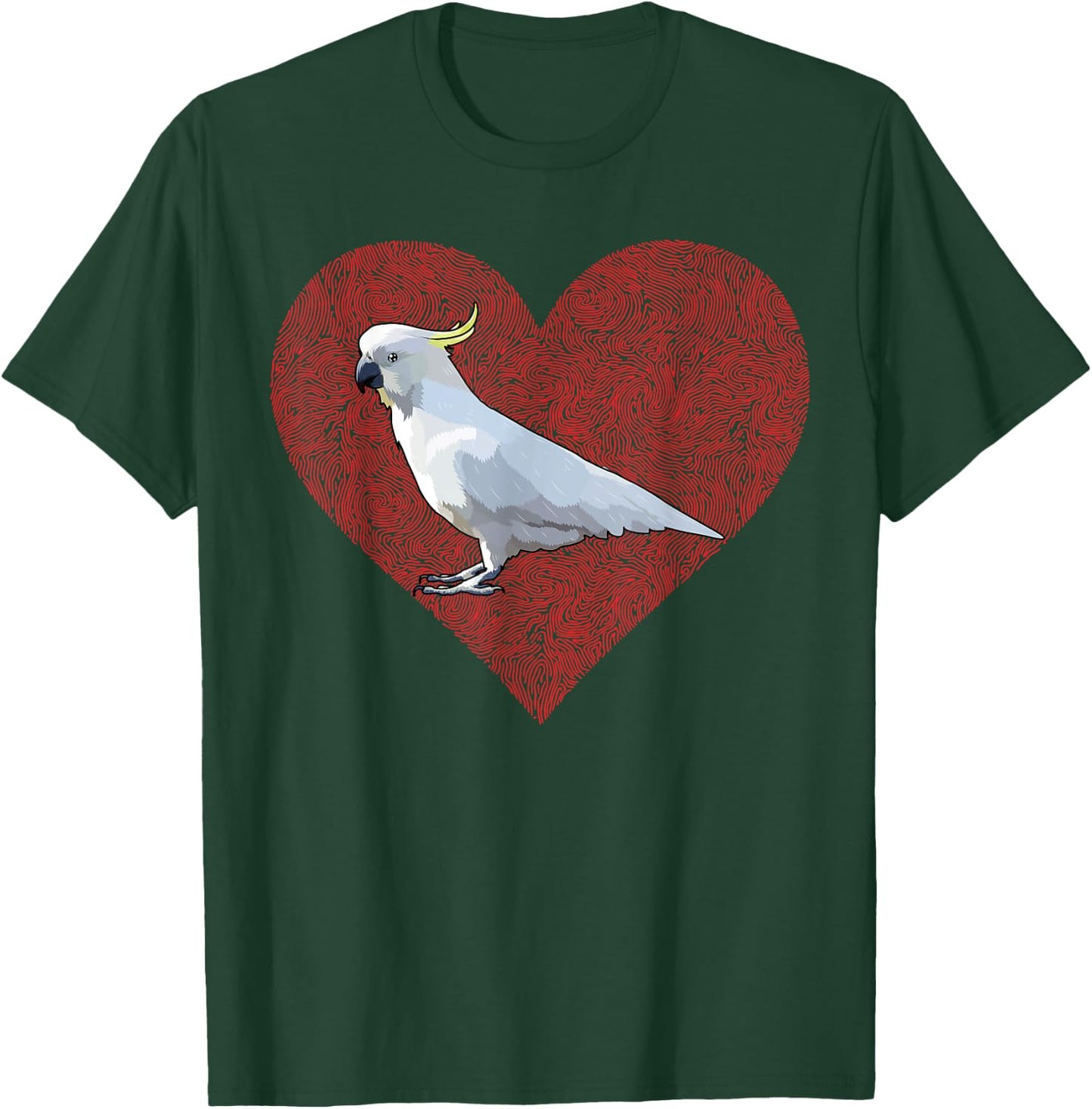 Cockatoo Valentines Day Bird Love Fingerprint T-Shirt - T-Shirt | Forest