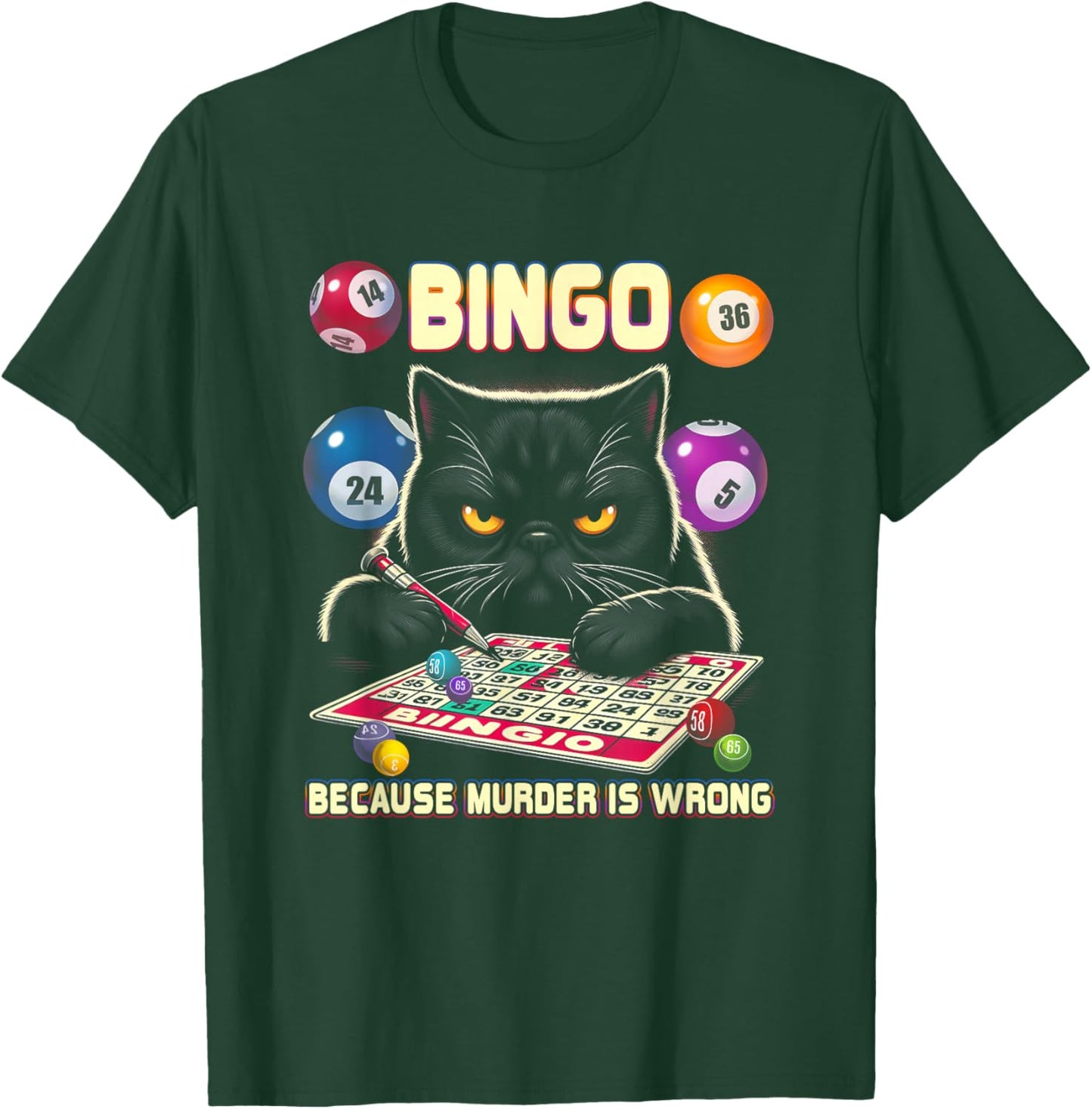 Bingo Because Murder Is-Wrong Bingo Lover Grumpy Cats T-Shirt - T-Shirt | Forest