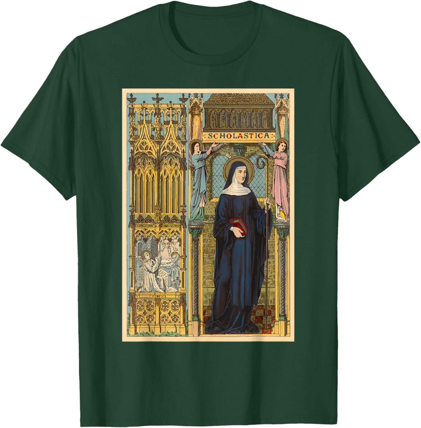 St. Scholastica Benedict Catholic Saints Benedictines T-Shirt - T-Shirt | Forest