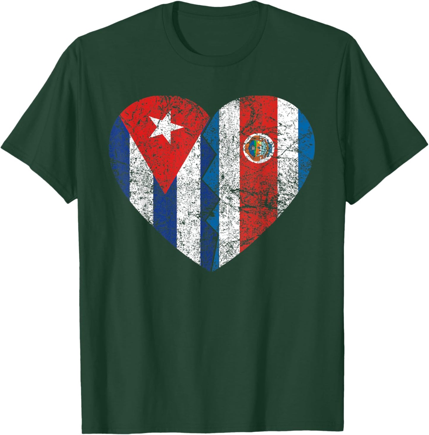 Costa Rican Cuban Flags Heart | Cuba Costa Rica Roots T-Shirt - T-Shirt | Forest