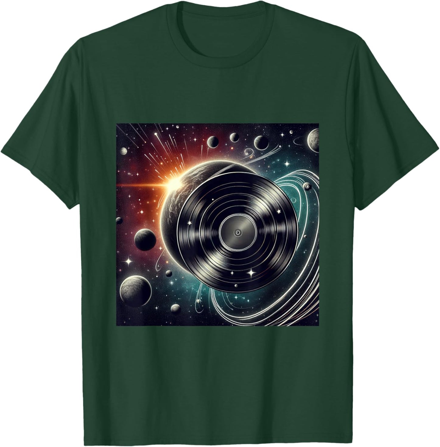 Vinyl Record Orbiting Through Space Cosmic Impact T-Shirt - T-Shirt | Forest