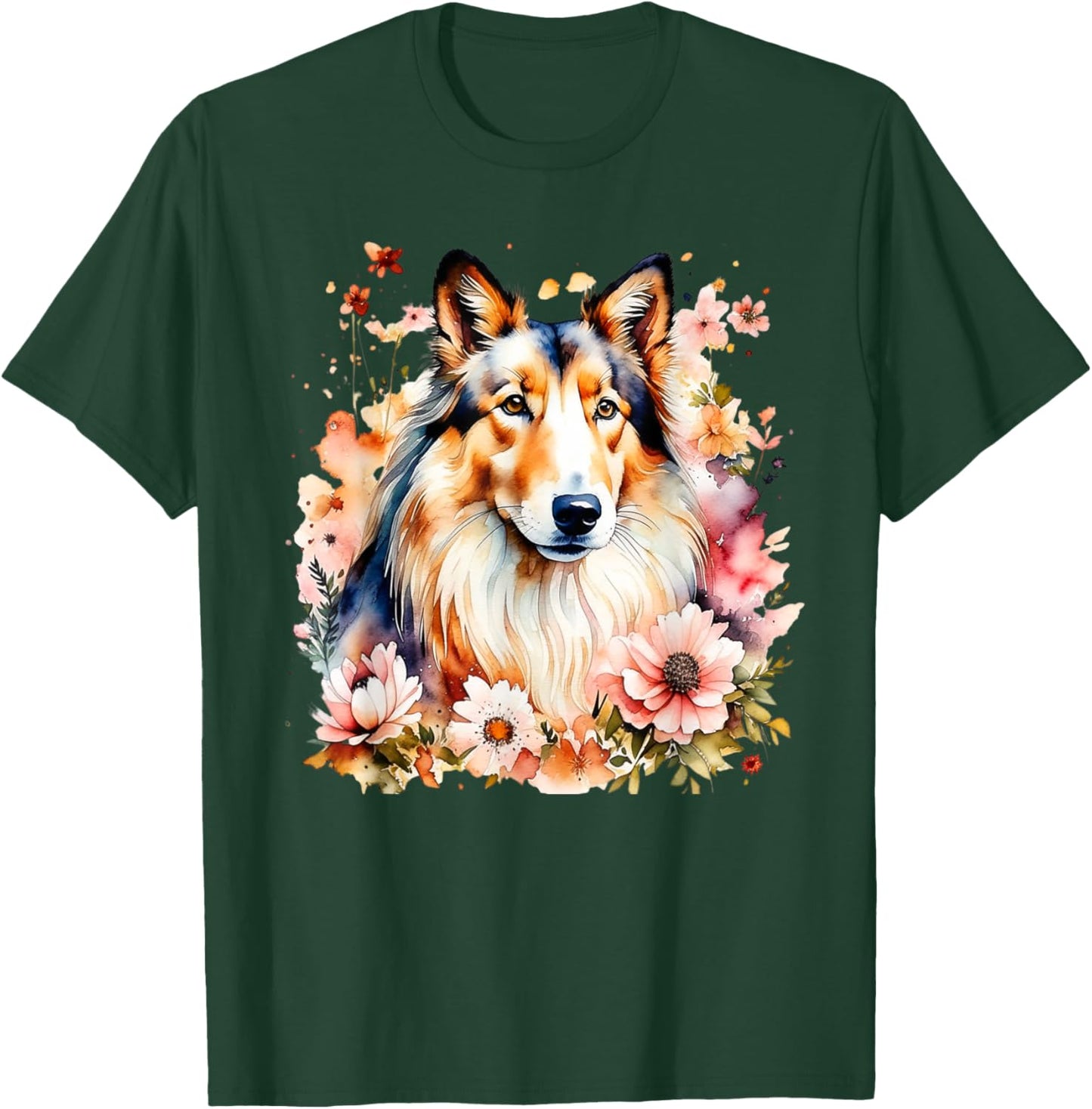 Rough Collie Dog Mama Mom Mum Doggy Mommy Watercolor Flower T-Shirt - T-Shirt | Forest