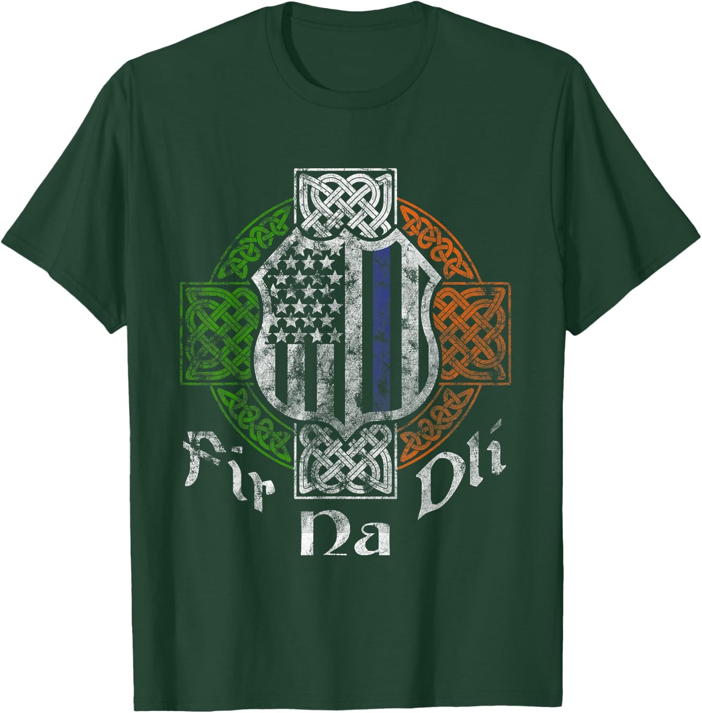 Thin Blue Line Shirt Fir Na Dli Celtic Cross Irish Police T-Shirt - T-Shirt | Forest