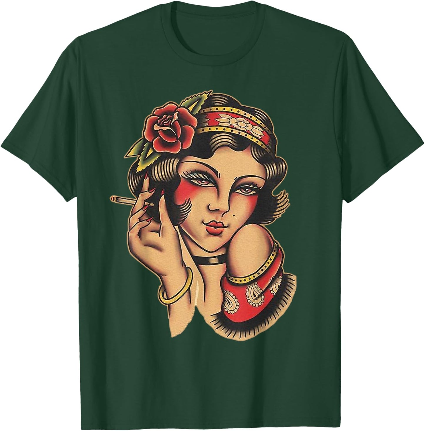 Pin-up Girl Traditional Tattoo Flash T-Shirt - T-Shirt | Forest