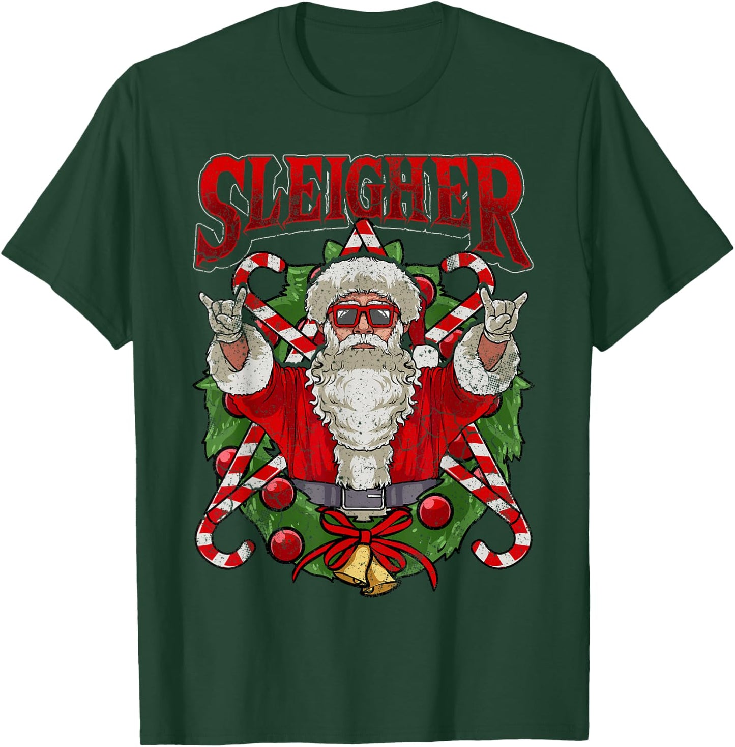 Sleigher Christmas Santa Claus Rock Metal Music Men Dad Teen T-Shirt - T-Shirt | Forest