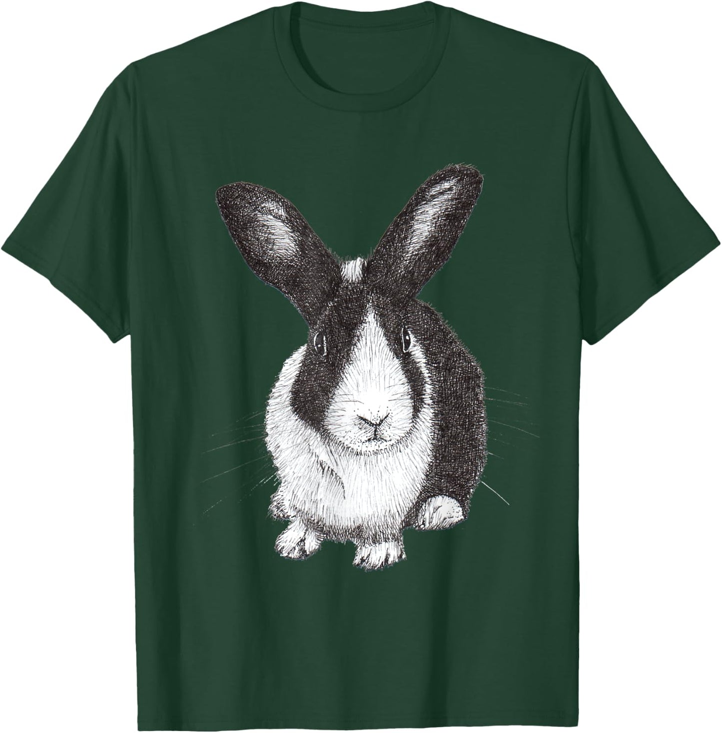 ChescaMade Dutch Bunny Rabbit Drawing - Women's Grey Rabbit Themed - Small - Classic Fit - Short Sleeve - Cotton, Polyester - Unique Rabbit Drawing Graphic T-Shirt - T-Shirt | Forest