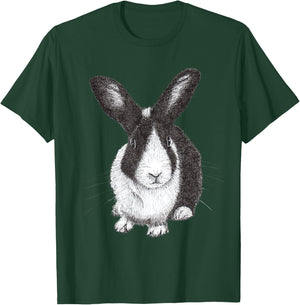 ChescaMade Dutch Bunny Rabbit Drawing - Women's Grey Rabbit Themed - Small - Classic Fit - Short Sleeve - Cotton, Polyester - Unique Rabbit Drawing Graphic T-Shirt - T-Shirt | Forest
