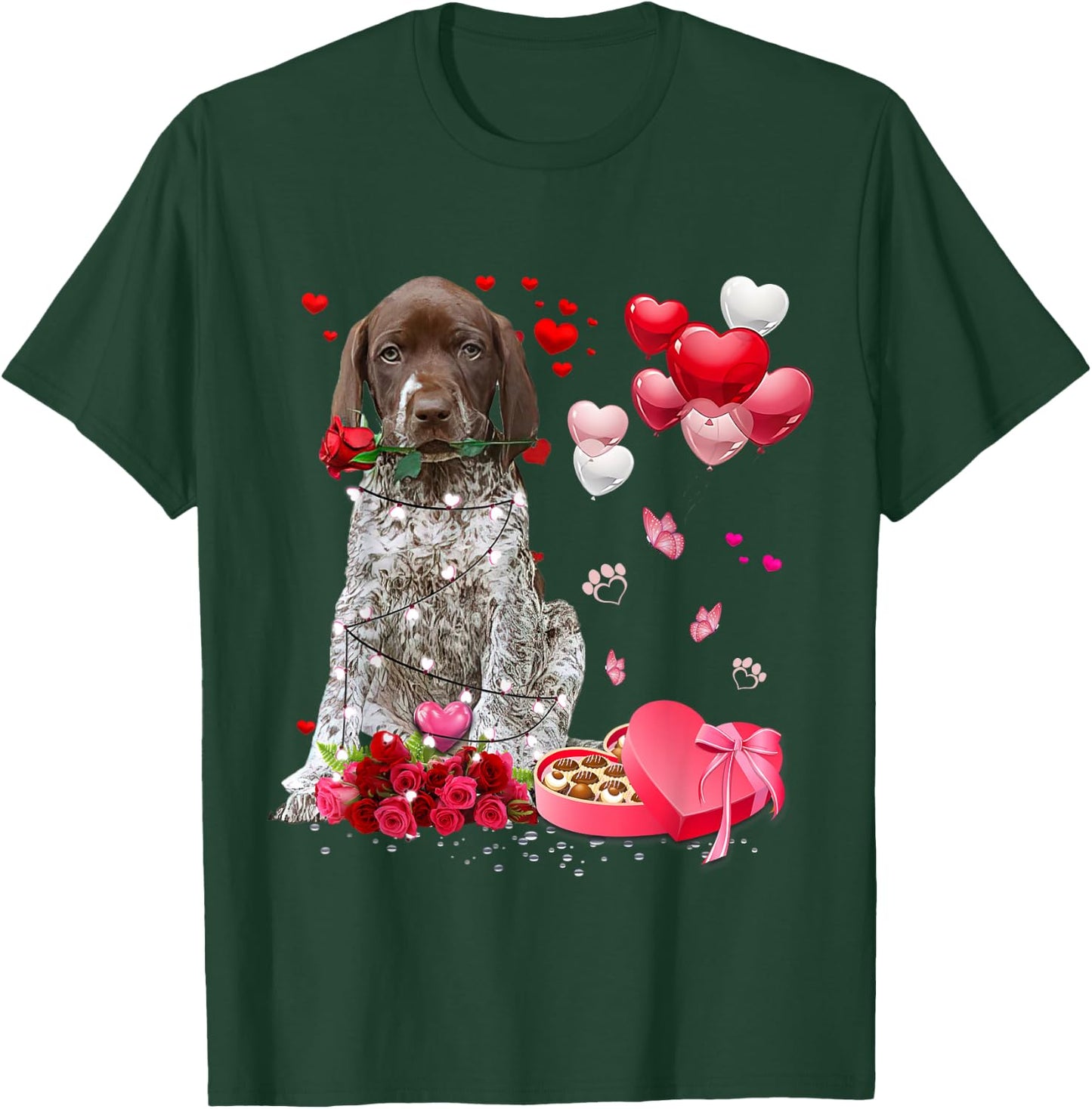 Funny German Shorthaired Pointer Rose Heart Happy Valentine T-Shirt - T-Shirt | Forest