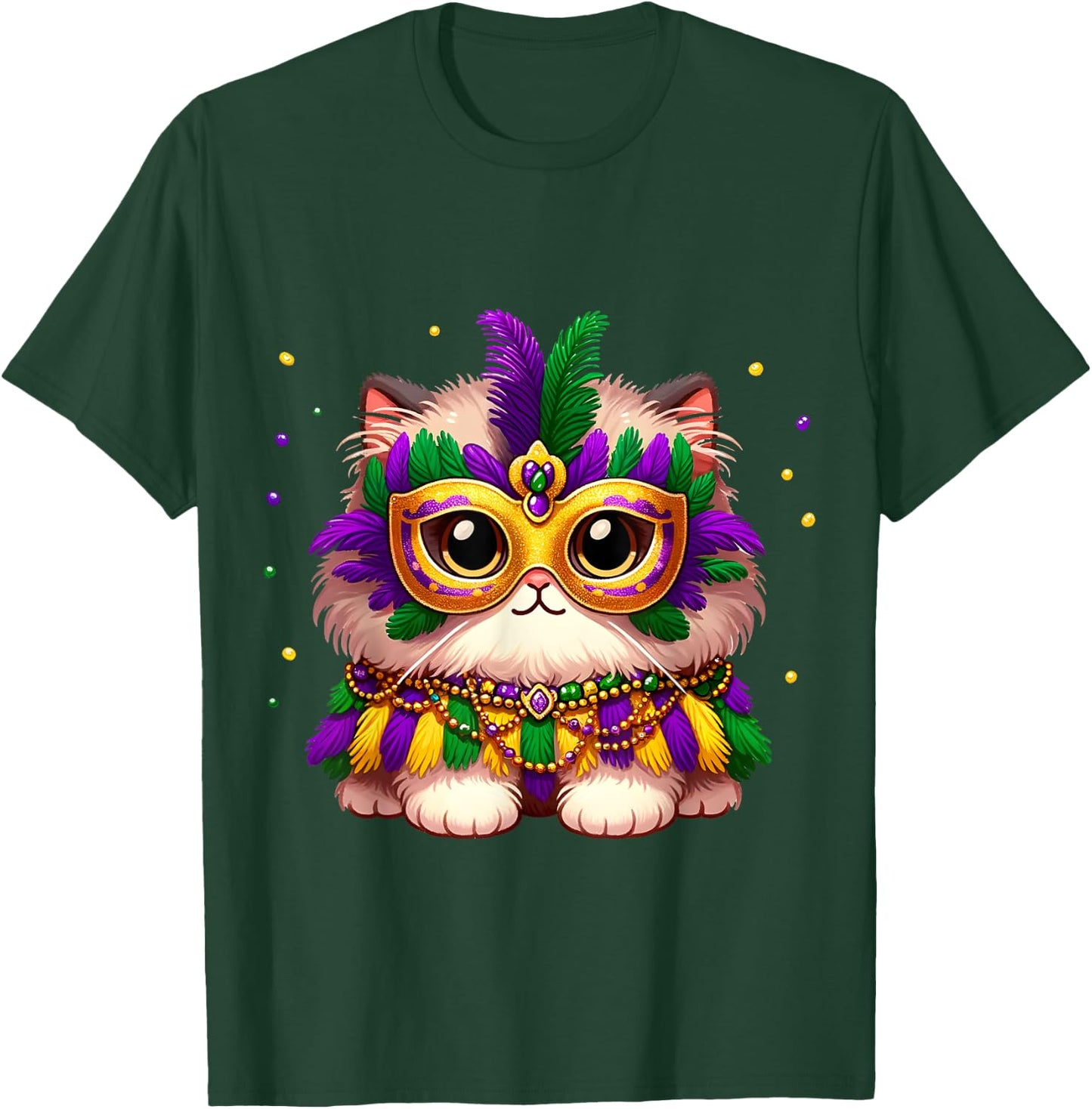 Carnival NOLA Party Fluffy Pet Cat Mardi Gras Costume Masquerade Men Women Kids T-Shirt - T-Shirt | Forest