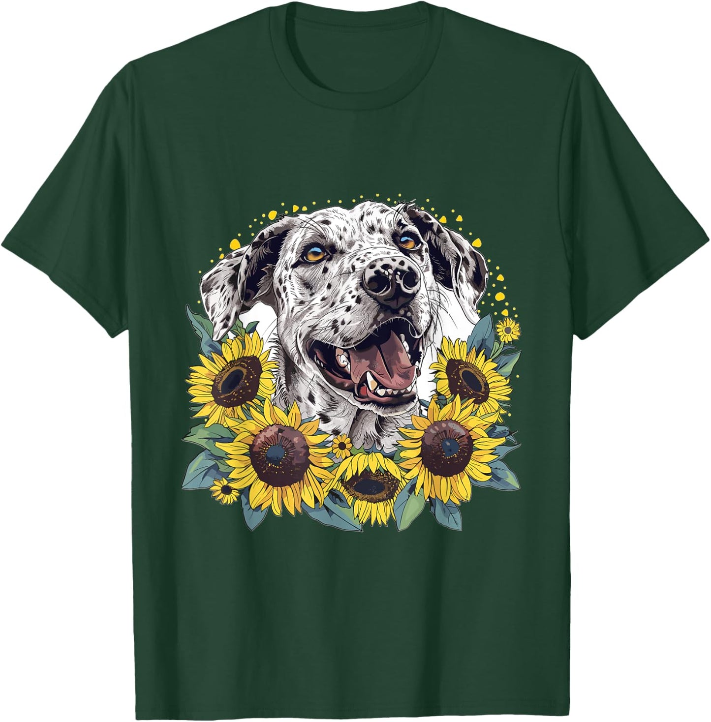 Catahoula Leopard Dog Dog Breed Graphic Sunflowers Men Women Kids T-Shirt - T-Shirt | Forest