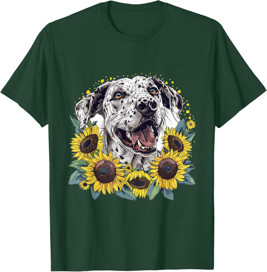Catahoula Leopard Dog Dog Breed Graphic Sunflowers Men Women Kids T-Shirt - T-Shirt | Forest