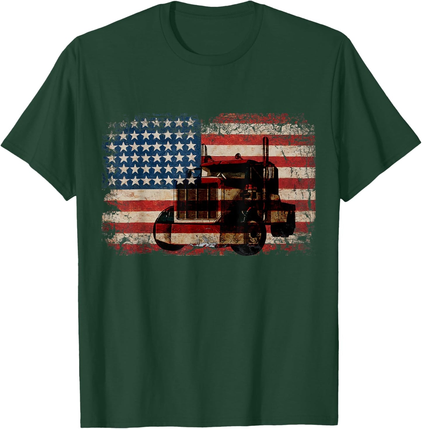 Truck Driver American Flag Trucker Gift Semi Truck T-Shirt - T-Shirt | Forest