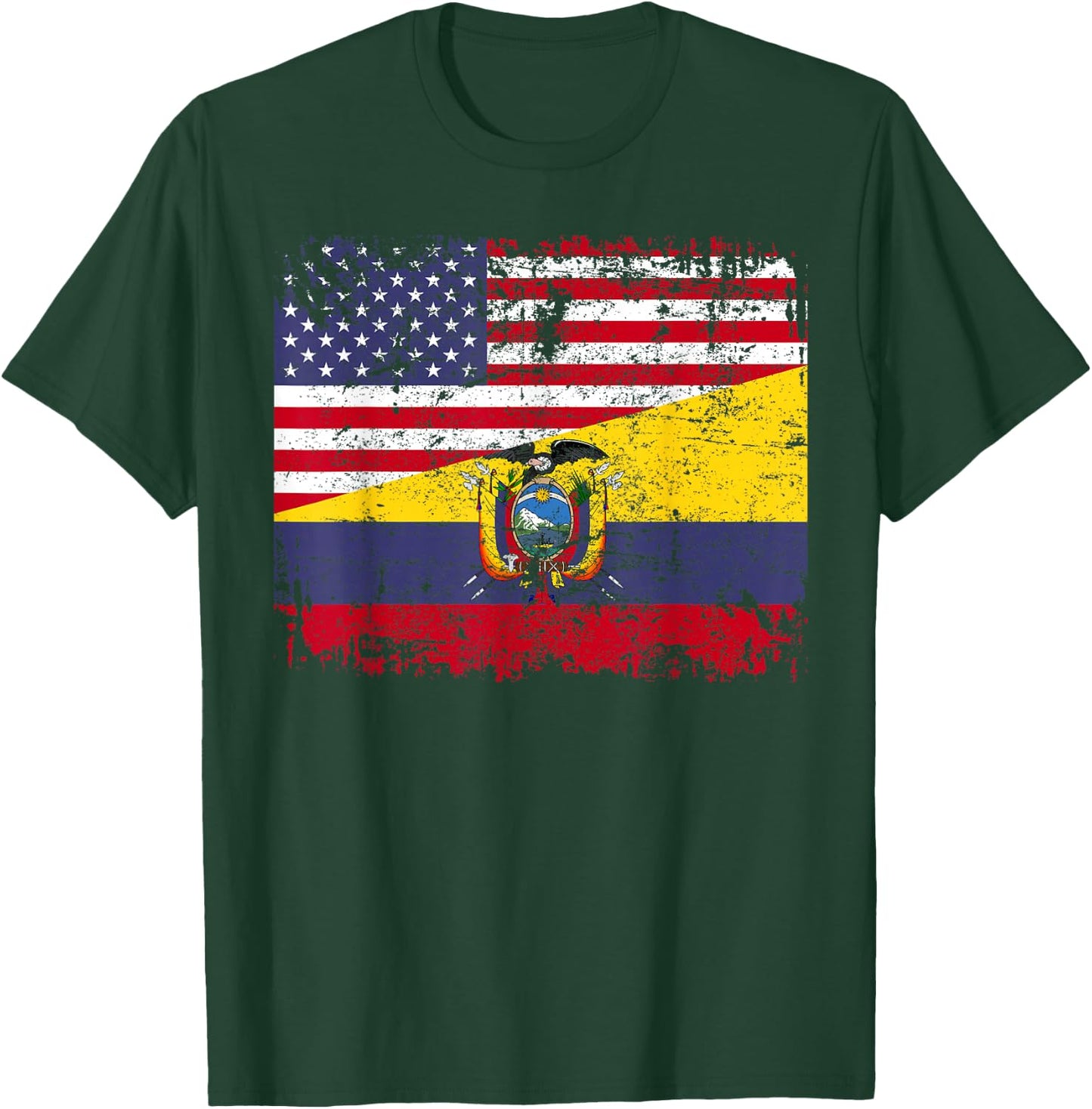 Ecuadorian Roots | Half American Flag | USA Ecuador Flag T-Shirt - T-Shirt | Forest