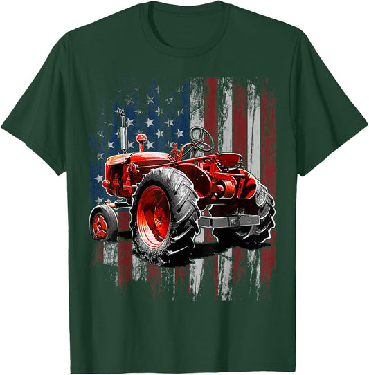 Patriotic Tractor American Flag Tractor Farmer Farm Gift Men Small T-Shirt - T-Shirt | Forest
