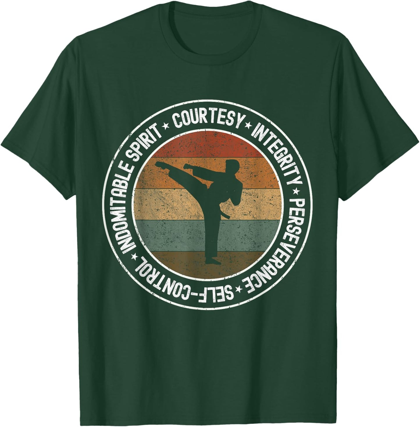 5 Tenet of Taekwondo Vintage Taekwondo Kicking outfit T-Shirt - T-Shirt | Forest