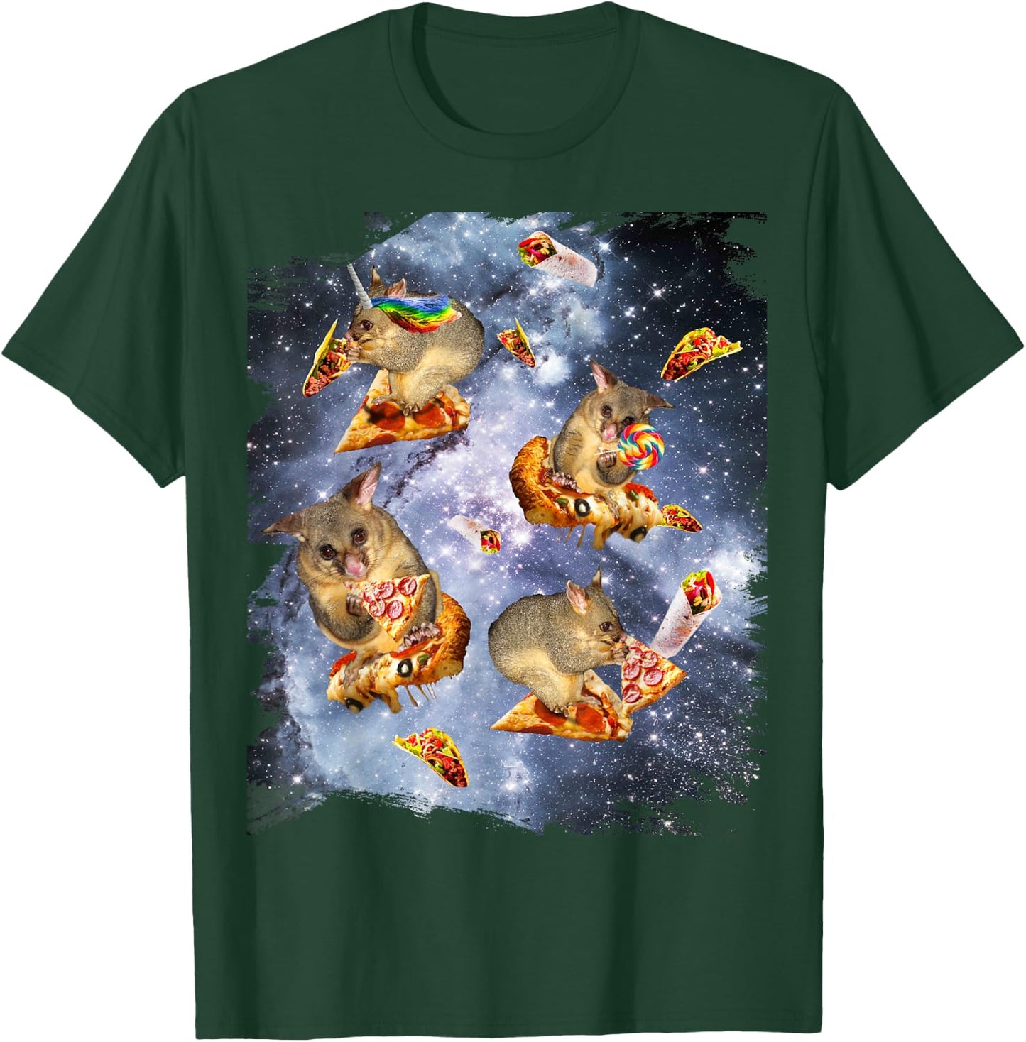 Space Possum On Pizza Taco, Galaxy Opossum Funny T-Shirt - T-Shirt | Forest