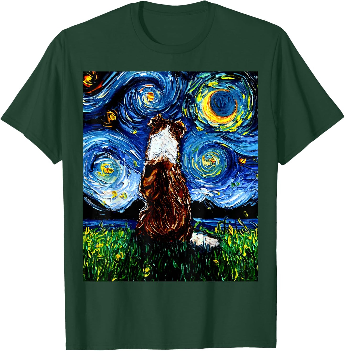 Red Border Collie Starry Night Dog Artwork T-Shirt - T-Shirt | Forest