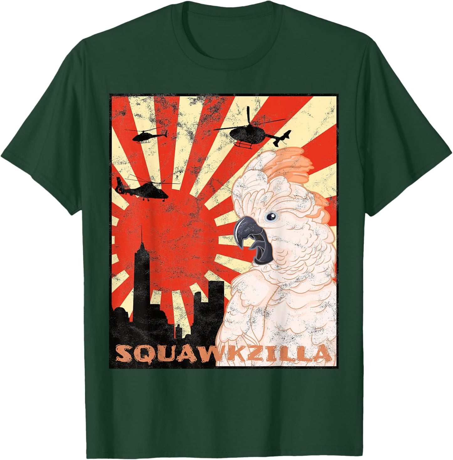 Squawk Zilla Moluccan Cockatoo Parrot Squawking T-Shirt - T-Shirt | Forest