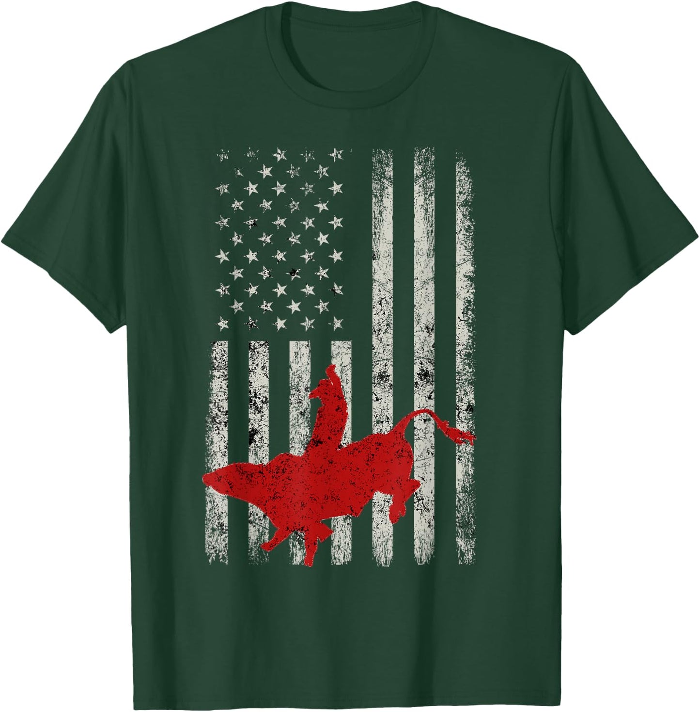 American Flag Bull Riding Cowboy Gift Rodeo T-Shirt - T-Shirt | Forest
