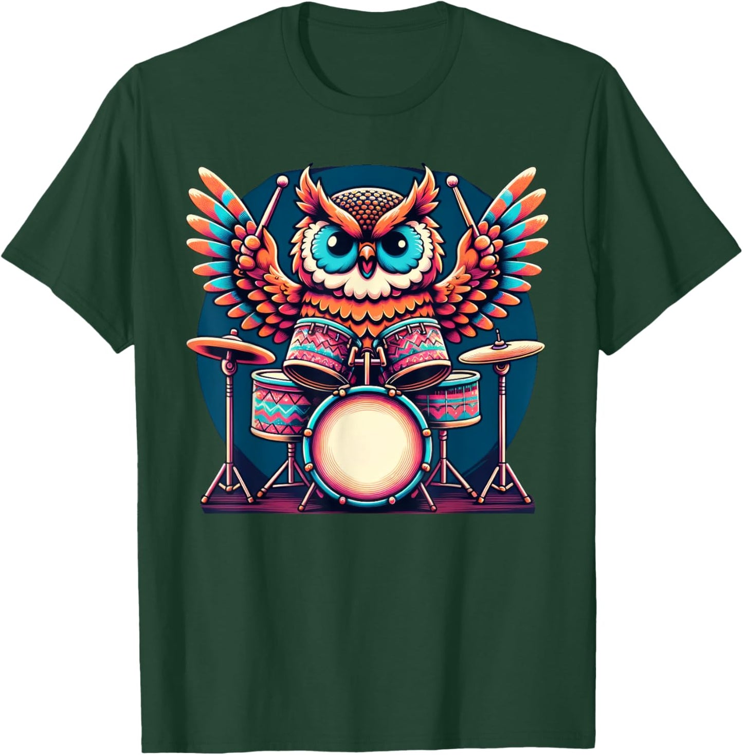 Cute Owl Playing Drums Owls Drummer Music T-Shirt - T-Shirt | Forest