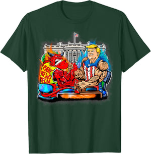 Donald Trump Arm Wrestling Satan Fake News Media Gift T-Shirt - T-Shirt | Forest