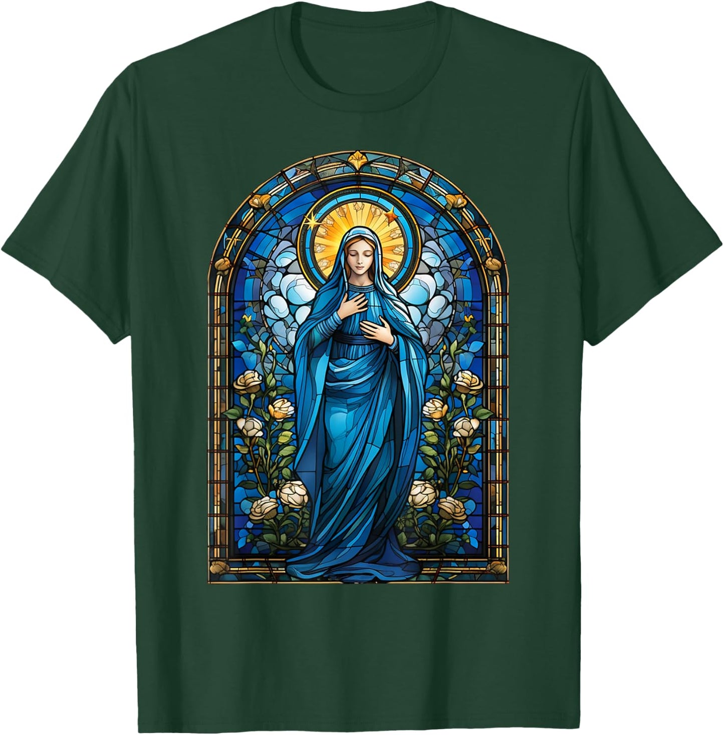 Blessed Virgin Mary Stained Glass T-Shirt - T-Shirt | Forest
