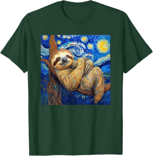 Sloth Van Gogh Style Starry Night T-Shirt - T-Shirt | Forest