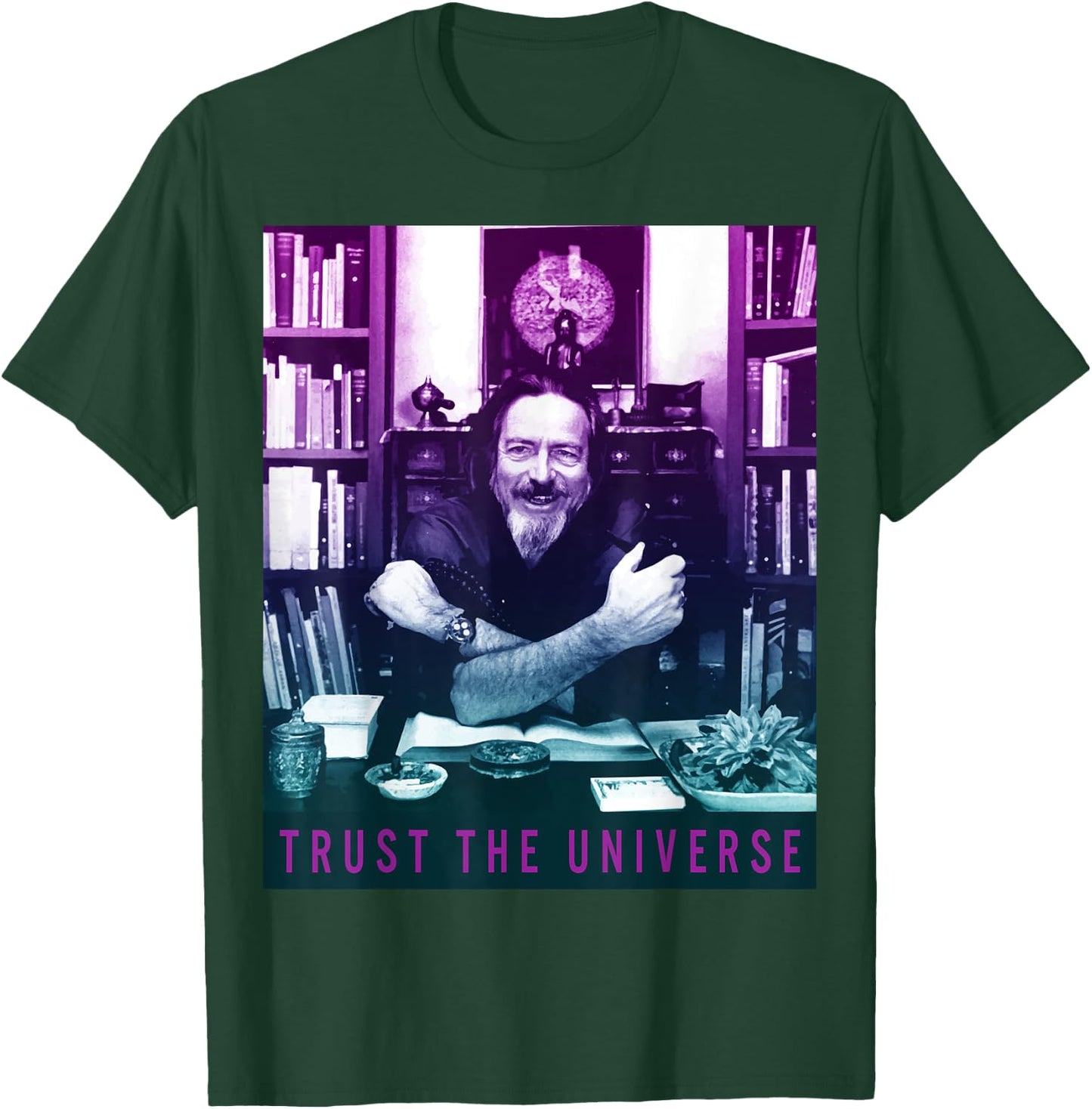 Quotes and Sayings Famous Philosophers Alan Watts Gradient Photo Trust The Universe Adults Men's Casual Yoga Black Small T-Shirt - T-Shirt | Forest