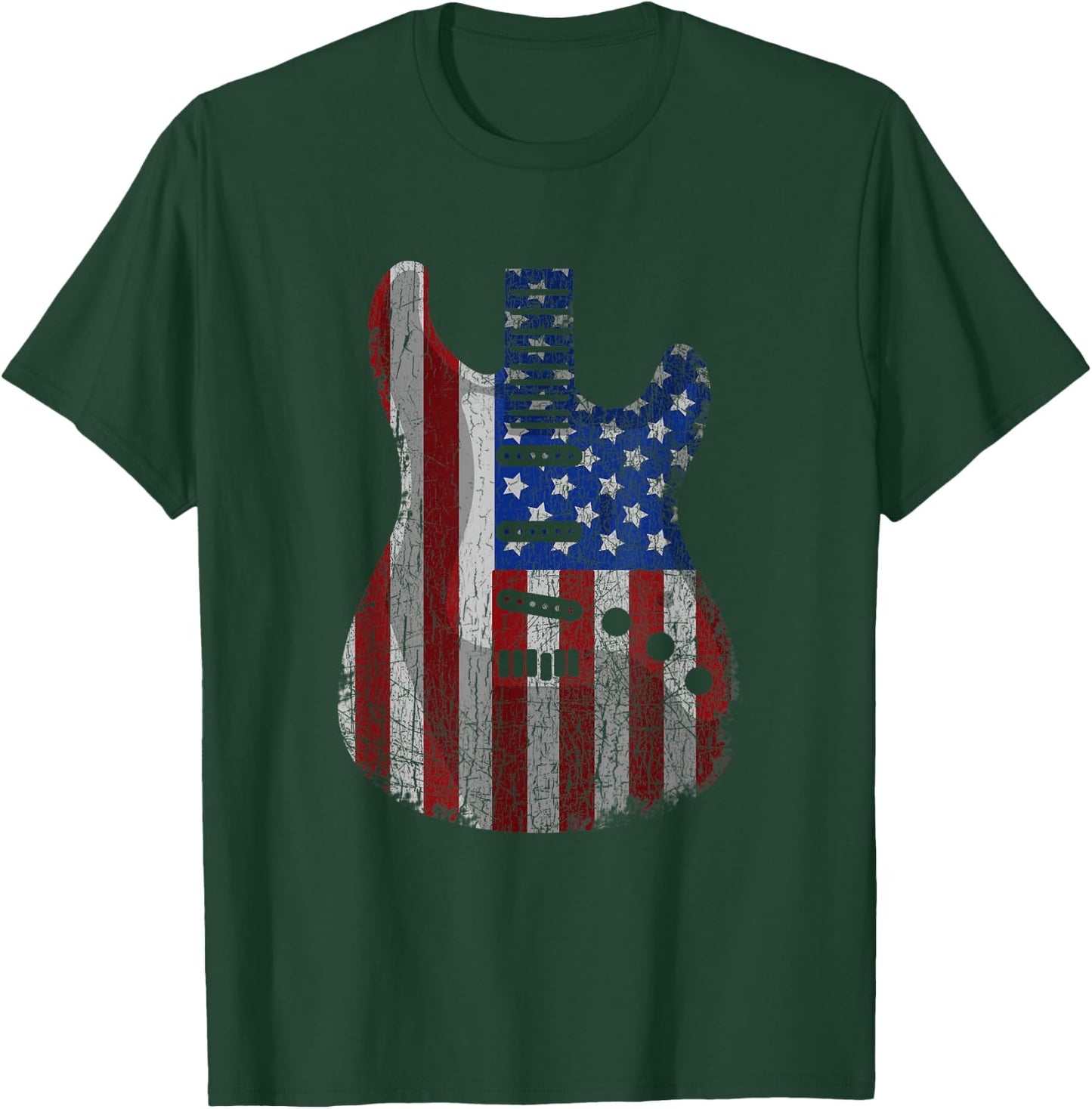 American Flag Guitar Funny USA Guitarist 4th Of July Outfit T-Shirt - T-Shirt | Forest