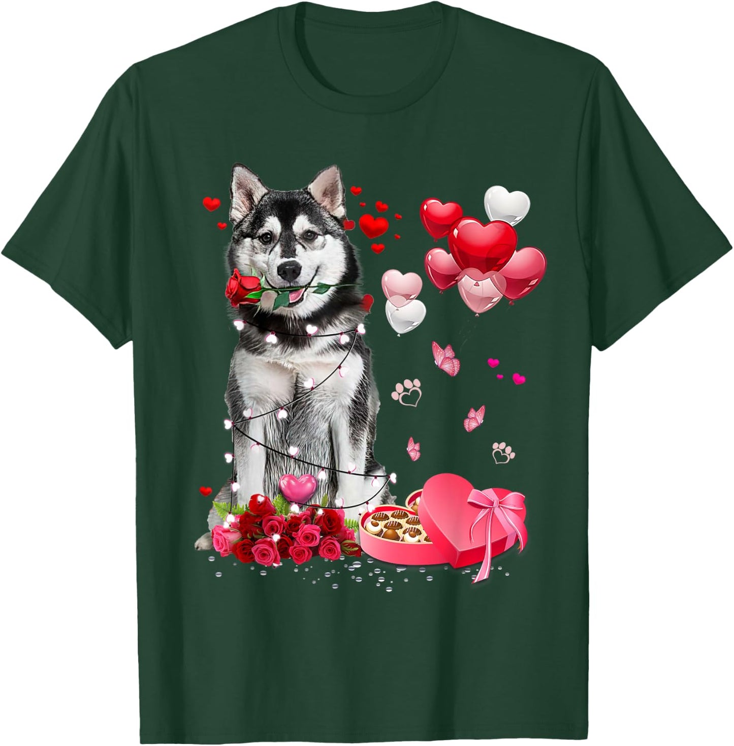Funny Husky Rose Heart Happy Valentine Day Dog Mom T-Shirt - T-Shirt | Forest