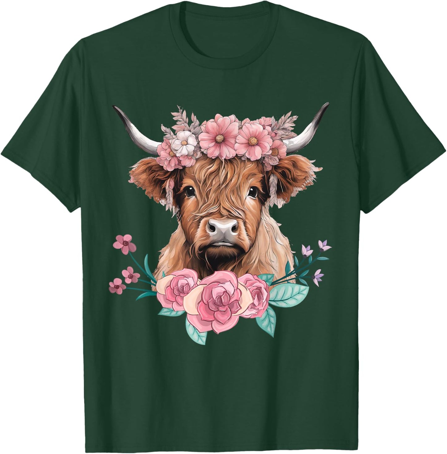 Cute Baby Highland Cow With flowers Calf Animal cow women T-Shirt - T-Shirt | Forest