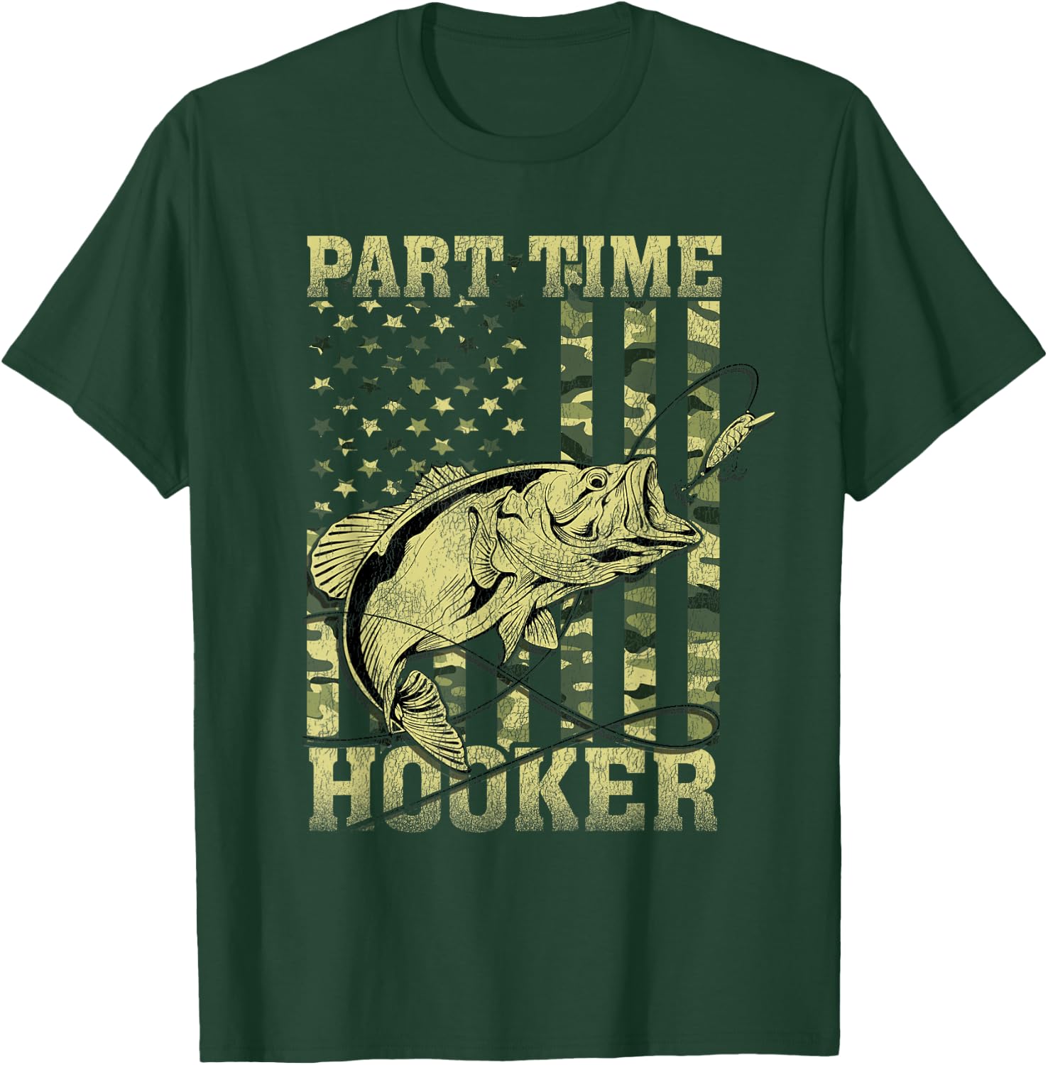 Fishing Sarcastic Humor Joke for Father's Day Part Time Hooker Adult Men's Black Camouflage Modern Classic Short Sleeve Small T-Shirt - T-Shirt | Forest