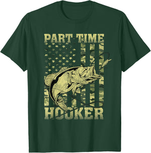 Fishing Sarcastic Humor Joke for Father's Day Part Time Hooker Adult Men's Black Camouflage Modern Classic Short Sleeve Small T-Shirt - T-Shirt | Forest