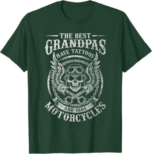 Best Grandpas Have Tattoos and Ride Motorcycles Biker Biking T-Shirt - T-Shirt | Forest