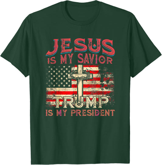 Vintage Jesus Is My Savior Trump Is My President T-Shirt - T-Shirt | Forest
