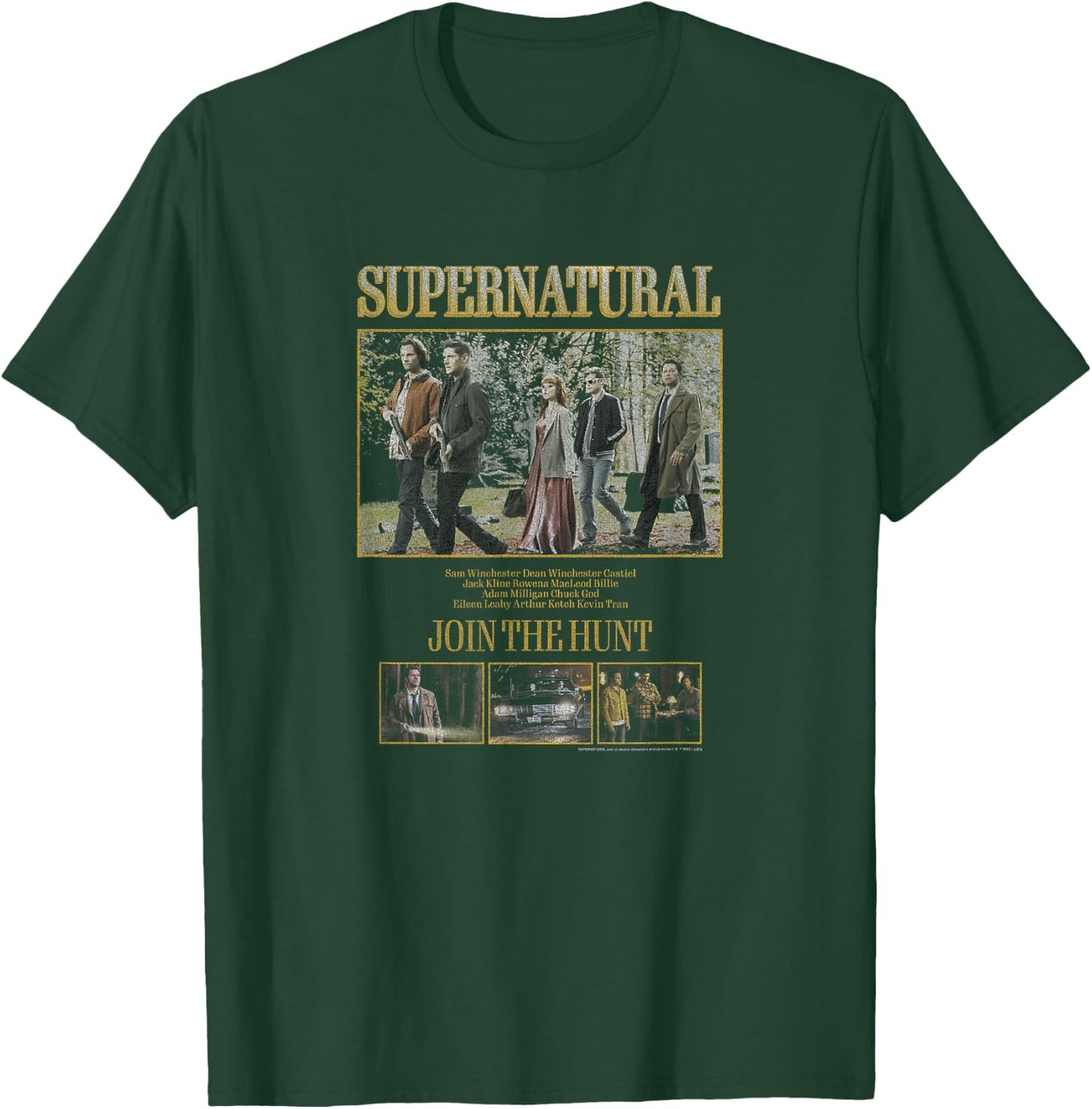 Supernatural Group Shot Boxy Join The Hunt Crew Names T-Shirt - T-Shirt | Forest