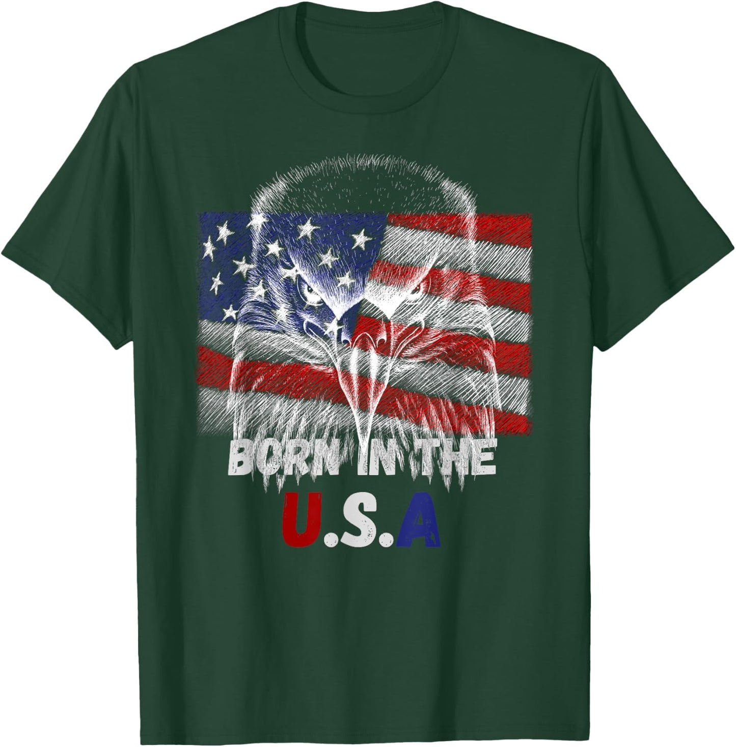 Born In The U.S.A Eagle Silhouette Patriotic Flag Tattoo T-Shirt - T-Shirt | Forest