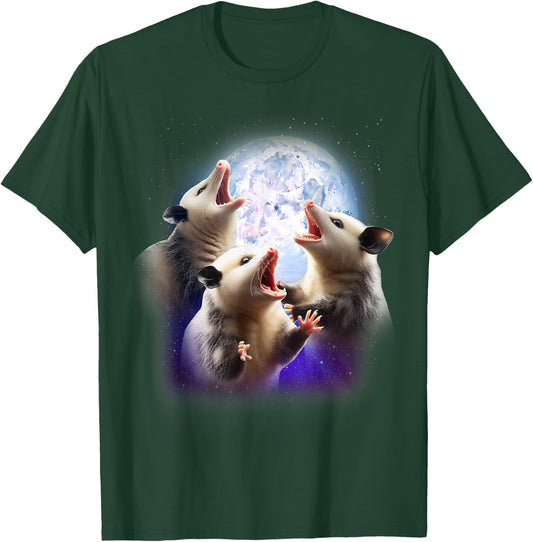 3 Opossum Howling At The Moon Funny Possum Animal Lover Kids T-Shirt - T-Shirt | Forest